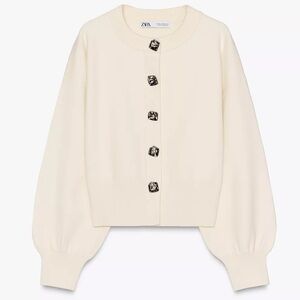 ZARA KNIT CARDIGAN WITH FLORAL BUTTONS L NWT